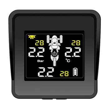  napelemes vezeték nélküli gumiabroncsnyomás-ellenőrző rendszer Motorkerékpár TPMS gumiabroncsnyomás-figyelő LCD kijelző 3 külső érzékelő