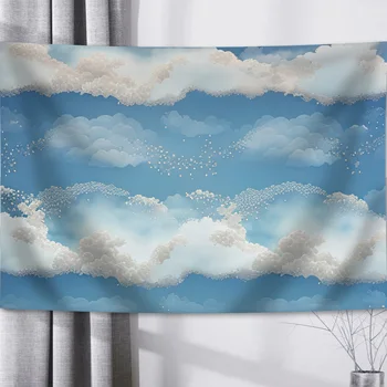 1PC- Kék ég fehér felhő kárpit hálóterem dekoráció kárpit háttérszövet élő fotó háttér fali függő szövet