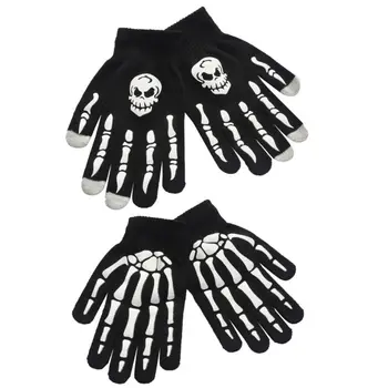 Punk Halloween csontváz koponya ÉRINTŐKÉPERNYŐS kesztyűhöz Stretch kötött téli meleg teljes ujjujj ujjatlan kéz meleg