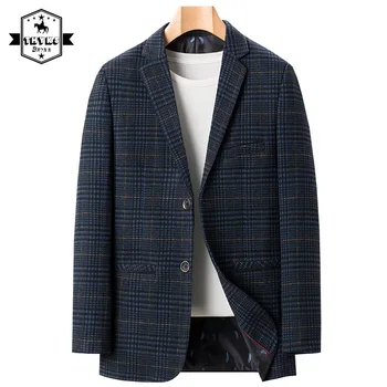 New Casual Light Business Plaid Blazer Mens Gentleman Fashion Windproof British Style Suit Coats Male Elegant Simple Work Jacket