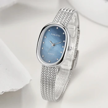 Ovális óra nőknek kvarc karóra Luxus női gyémánt hozzávalós óra rozsdamentes acél kék szelet zöld számlap retro reloj