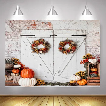 Ősz Kis tök Háttér fotózáshoz Őszi virágok Fa ajtó háttér Téglafal Újszülött születésnap Halloween Fotóhívás