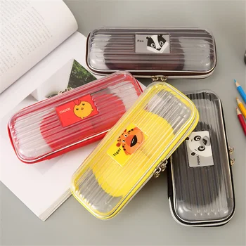 PVC műanyag ceruzatartó iskolai írószer tároló doboz átlátszó állatos toll doboz diák aranyos tolltartó diák kawaii ajándékokhoz