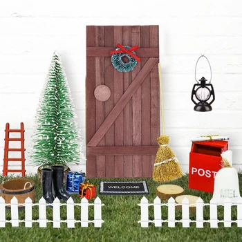 Babaház karácsonyi tündérajtó készlet Kidolgozott Gyönyörű, aranyos, színes miniatűr miniatűr fa babaház ajtókészlet kiegészítők