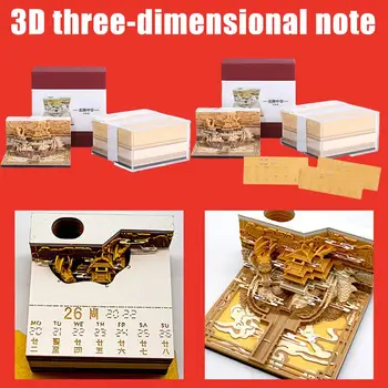 3D Háromdimenziós jegyzetpapír Kreatív ajándék Jegyzettömb 3D építészet Naptár Ház naptár Ősi jegyzetek Ragadós L5Y4