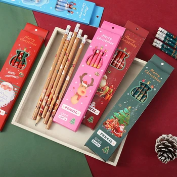 6db/készlet Karácsonyi ceruzák radírral Hb tanulók vázlat festés Karácsonyi dobozos ajándékok Diákok Iskolai kellékek Rajzeszköz