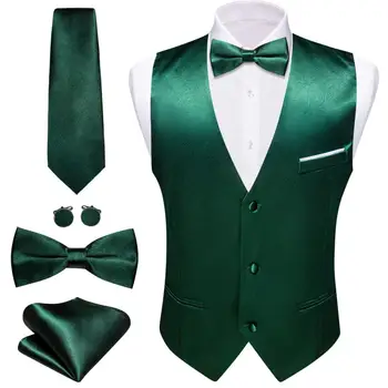 Luxus mellény férfiaknak selyem mercerizált zöld tömör mellény csokornyakkendő szett esküvői üzleti ujjatlan kabát férfi öltöny Barry Wang