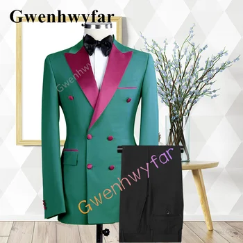 Gwenhwyfar divatos stílus Új többszínű férfi vőlegény esküvői öltöny Üzleti alkalmi szmokingi divat Új sötétzöld öltöny 2 részes szett