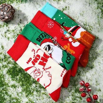 Karácsonyi pamut zokni Nők Férfi középcsöves zokni harisnya Mikulásfa hópehely jávorszarvas boldog zokni lélegző újévi szórakozás soken