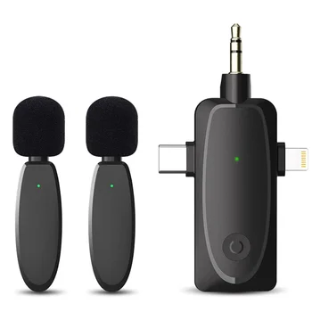 3in1 Mini vezeték nélküli Lavalier mikrofonok iPhone 14-hez Android kamera 2.4G vezeték nélküli mikrofonok zajcsökkentéssel videofelvételhez