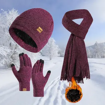 3db/set nyakvédő kötött kalap téli szélálló meleg sál kesztyű szett puha kültéri sálsapka férfi nők