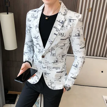 Mens Blazer Slim Fit New Business Fashion Formális viselet Alkalmi divatos utcai ruházat Kiváló minőségű férfi ruházat Nyomtatott öltönykabát
