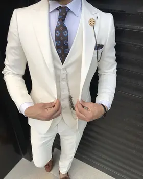 Elefántcsont Jóképű szmoking férfi öltöny hivatalos üzlet férfi esküvői öltöny szmoking jelmez de pour hommes férfi (dzsek+nadrág+nyakkendő+mellény)