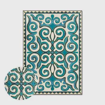 Északi geometrikus szőnyeg kék virágos etnikai stílus Nyomtatott szőnyeg kanapé asztal padlószőnyeg legfontosabb nappali hálószoba mosható terület szőnyegek