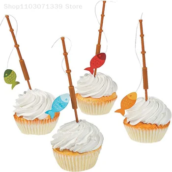 3Pcs Party dekoráció Mini horgászbot Születésnapi torta dekoráció Pékség torta dekoráció
