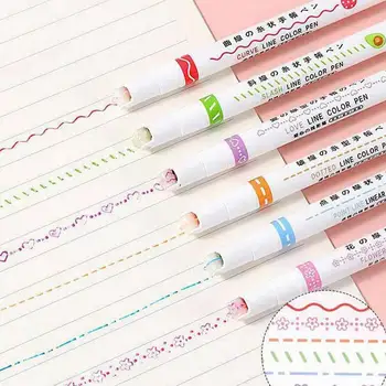 6Db hegyjelölők Kiemelő Dupla fejű ívelt tollak Finom vonalak Aranyos toll gyerekeknek Rajz Scrapbook Iskolai írószerek