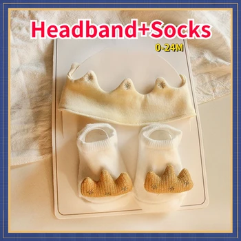 Kislányok fiú zokni+fejpántok turbán hercegnő korona rugalmas hajpántok újszülött zoknihoz Haj kiegészítők Első születésnapi ajándék