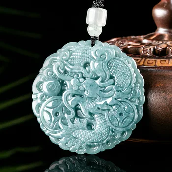 Kék jadeit sárkány medál nyaklánc ékszerek vintage valódi burmai jáde természetes kő férfiak drágakő ajándékok nőknek talizmánok