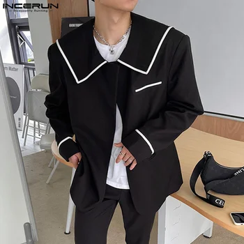 INCERUN férfi blézer patchwork hajtóka hosszú ujjú nyitott öltésű alkalmi öltönyök férfi utcai ruházat 2023 őszi koreai stílusú vékony kabátok S-5XL
