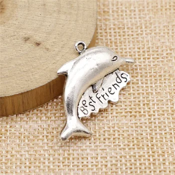 WYSIWYG 10db 21x35mm Legjobb barátok Dolphins Charms Antik ezüstözött ékszerkészítéshez Charms medál DIY