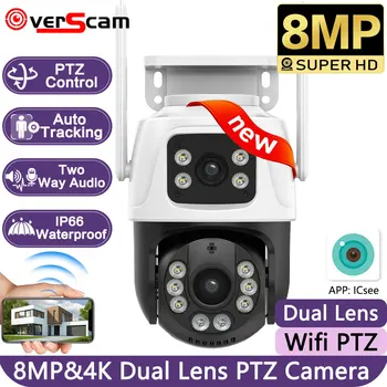 8MP 4K PTZ WiFi IP kamera intelligens otthon védelem Kettős lencsés képernyő Színes éjjellátó Automatikus követés CCTV biztonsági védelem Kamera