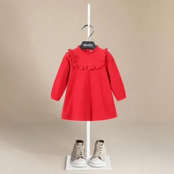 Divat Gyerek lányok Piros kordbársony ruha Új ősz Téli gyermek pamut hosszú ujjú ruhák A-vonalú szoknya 2 3 4 5 6 7 éves
