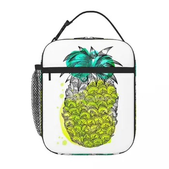 Juice Ananász kézzel rajzolt trópusi gyümölcs akvarell fröccsenéssel Ebédtáskák Uzsonnás dobozok Termáltáskák Ebéd hőtáska