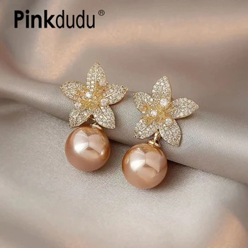 PINKDUDU virágos gyöngy fülbevaló elegáns retro divat temperamentum ékszer ajándék nőknek PD1762