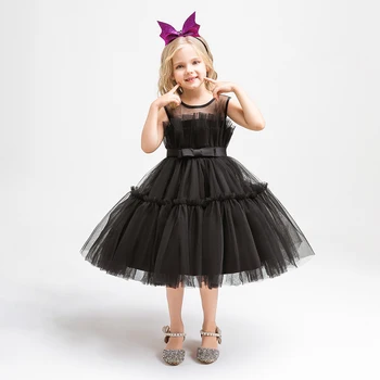 Tini szerdai buli lányok ruhája tüll születésnapi íj hercegnő gyerekruha lánynak Halloween fekete gótikus cosplay karneváli jelmez