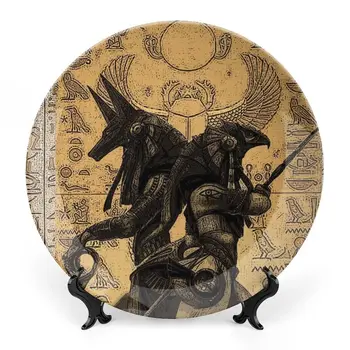 Art Egyiptom téma Vicces csont Kína dekoratív lemez kerek kerámia lemezek kézműves bemutató állvánnyal otthoni irodai fali dekorációhoz
