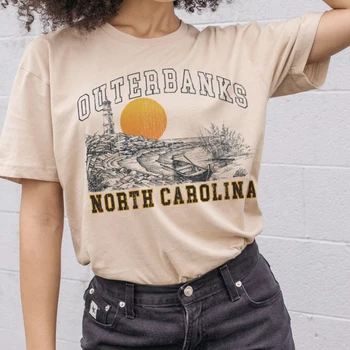 Outer Banks rövid ujjú retro grafikus pólók Nők vintage esztétikus nyaralási ing Aranyos utazási pólók Női divat Boho felsők