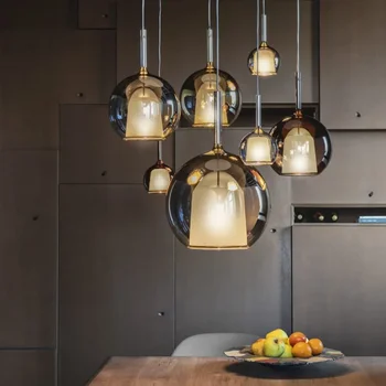 Modern LED függőlámpa éttermi füstszürke beltéri szigethez Függő világítótestek kerek üveggolyós konyha