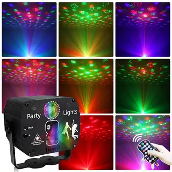 Disco lézerlámpák Hangvezérlés DJ villogó fény Otthoni parti lámpák Projektor RGB LED színpadi világítás klubbárhoz vezérléssel