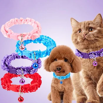 1PC Kiskutya nyakörv Aranyos állítható harang macska nyaklánc kiskutya nyakkendő kisállat pont minta virág nyakörv kutya dekorációs kiegészítők