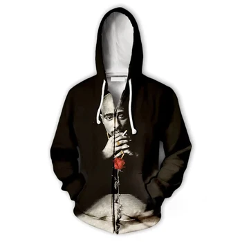 Tupac 2PAC cipzáras kapucnis pulóver 3D nyomtatott férfi/női alkalmi divatpulóverek férfi hosszú ujjú kapucnis ing Túlméretezett uniszex ruházat