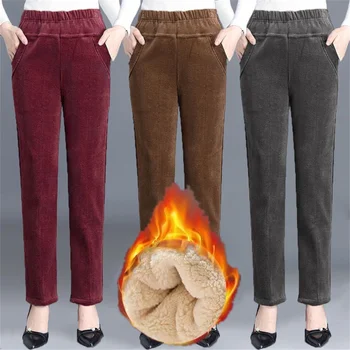 Nők Téli meleg nadrág Kasmír nadrág Vintage karcsú derék Add Velvet női nadrág alkalmi vastagító kordbársony egyenes nadrág